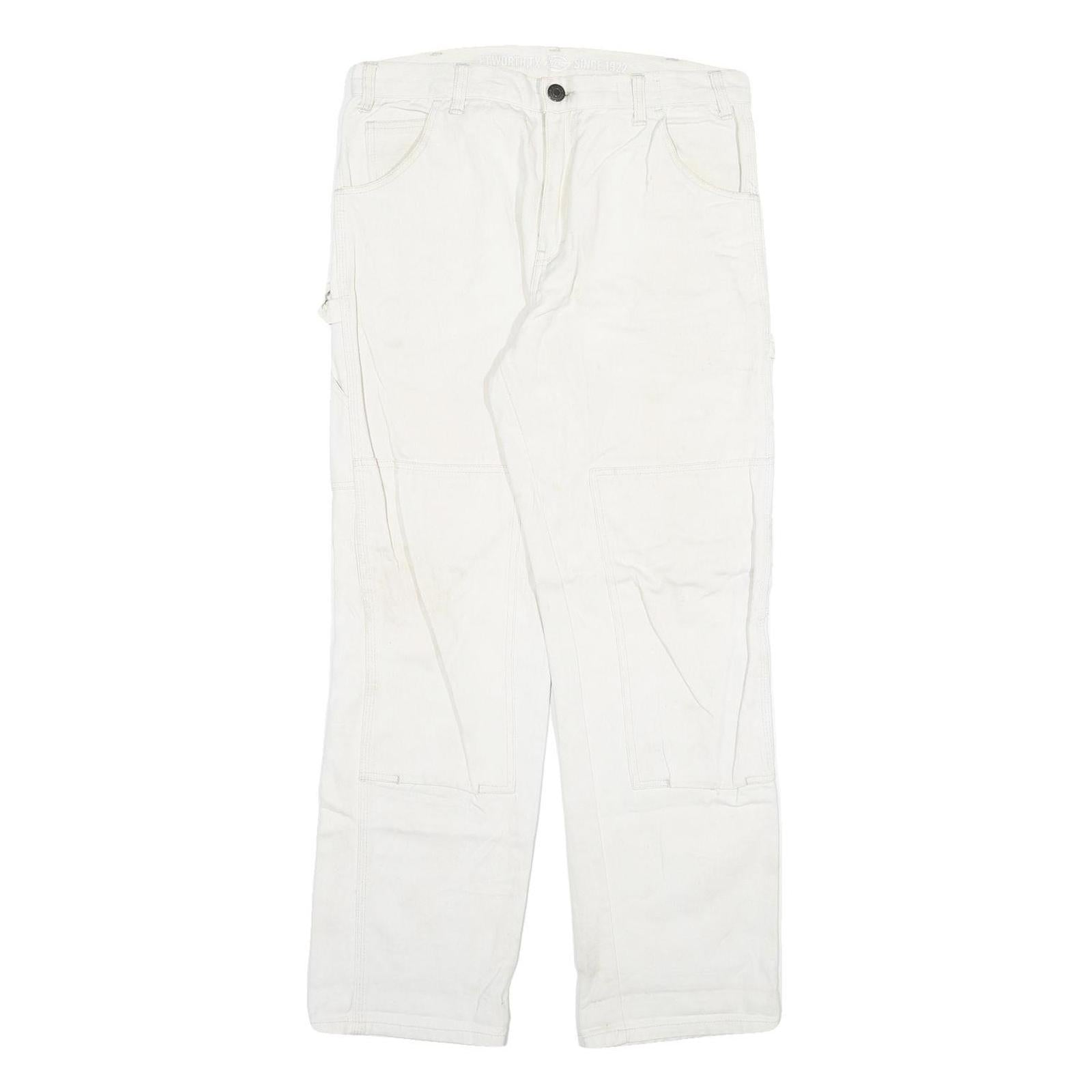 DICKIES Mens White Regular Fit Straight Denim Jeans W32 L29 Cotton Blend Zip