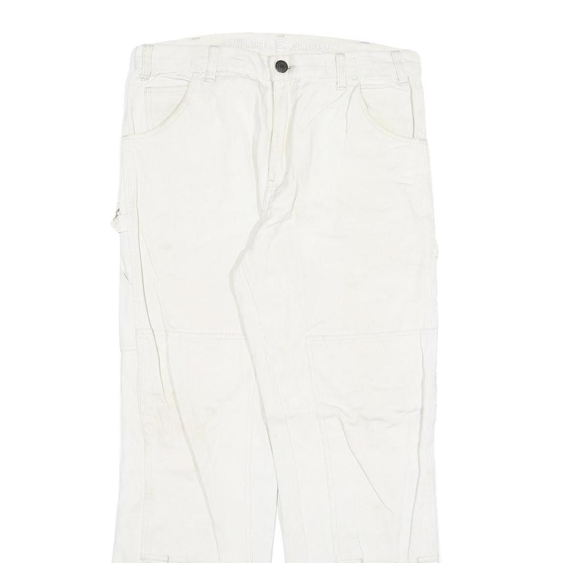 DICKIES Mens White Regular Fit Straight Denim Jeans W32 L29 Cotton Blend Zip