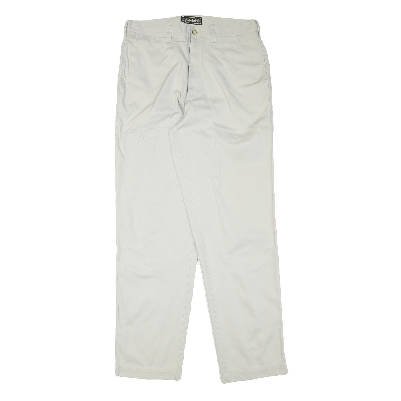 TIMBERLAND Mens Cotton Blend White Regular Straight Trousers W33 L33 Classic Zip