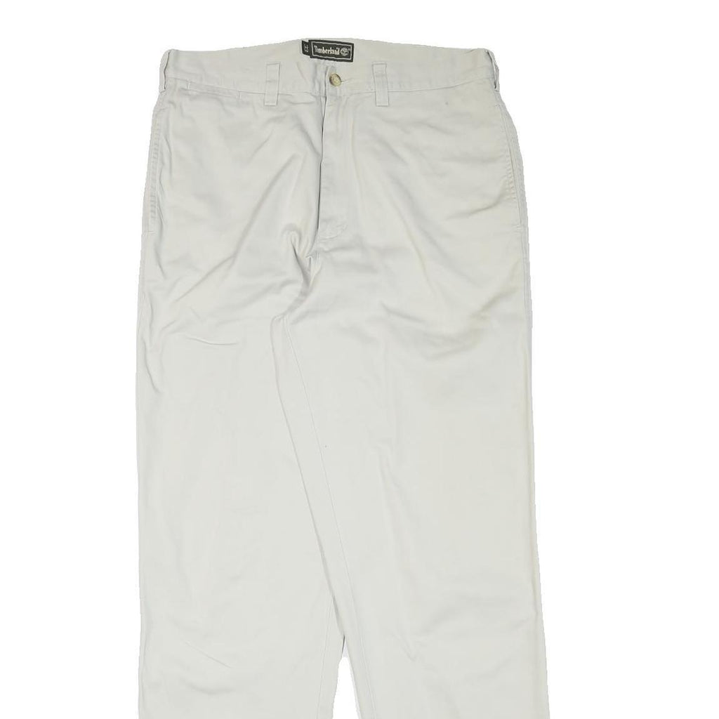 TIMBERLAND Mens Cotton Blend White Regular Straight Trousers W33 L33 Classic Zip