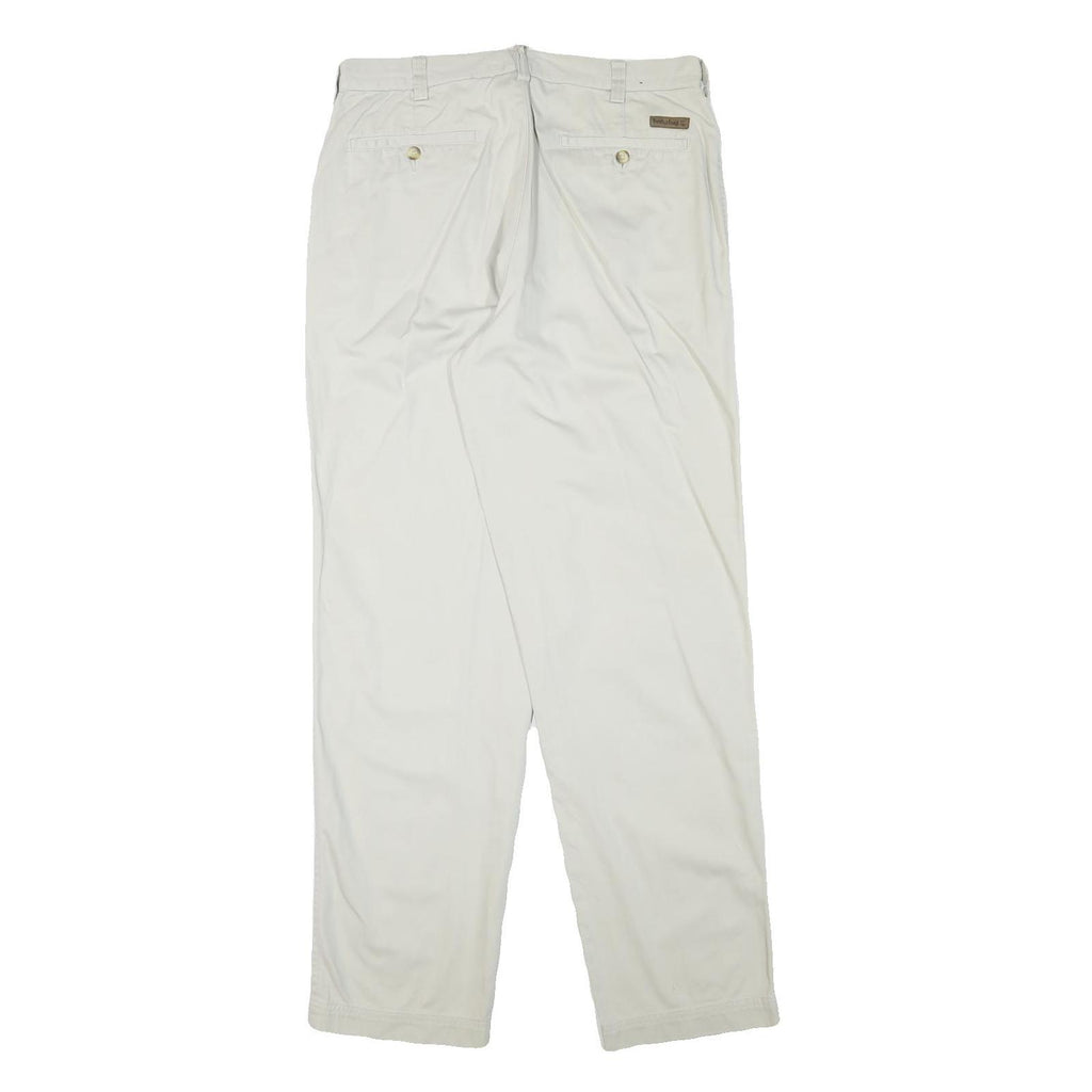 TIMBERLAND Mens Cotton Blend White Regular Straight Trousers W33 L33 Classic Zip