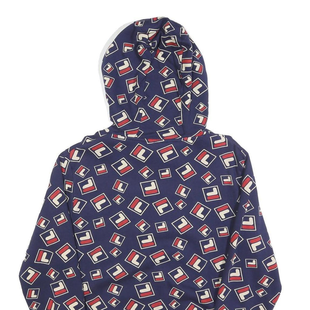 FILA Mens Navy & Red Logo Print Pullover Hoodie S All Over Graphic Casual Cotton