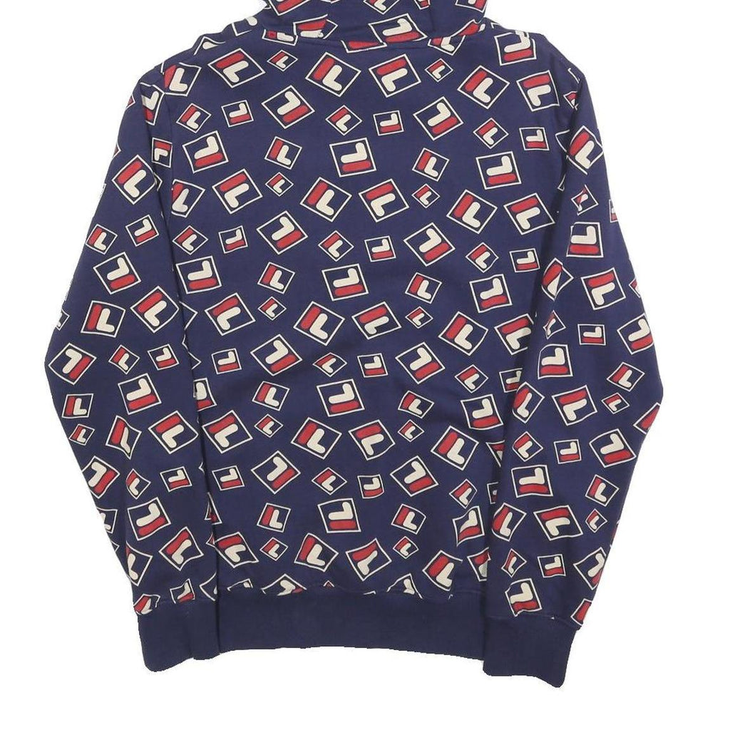 FILA Mens Navy & Red Logo Print Pullover Hoodie S All Over Graphic Casual Cotton