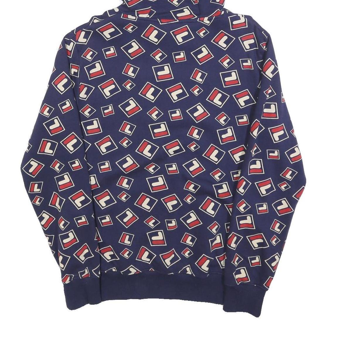FILA Mens Navy & Red Logo Print Pullover Hoodie S All Over Graphic Casual Cotton