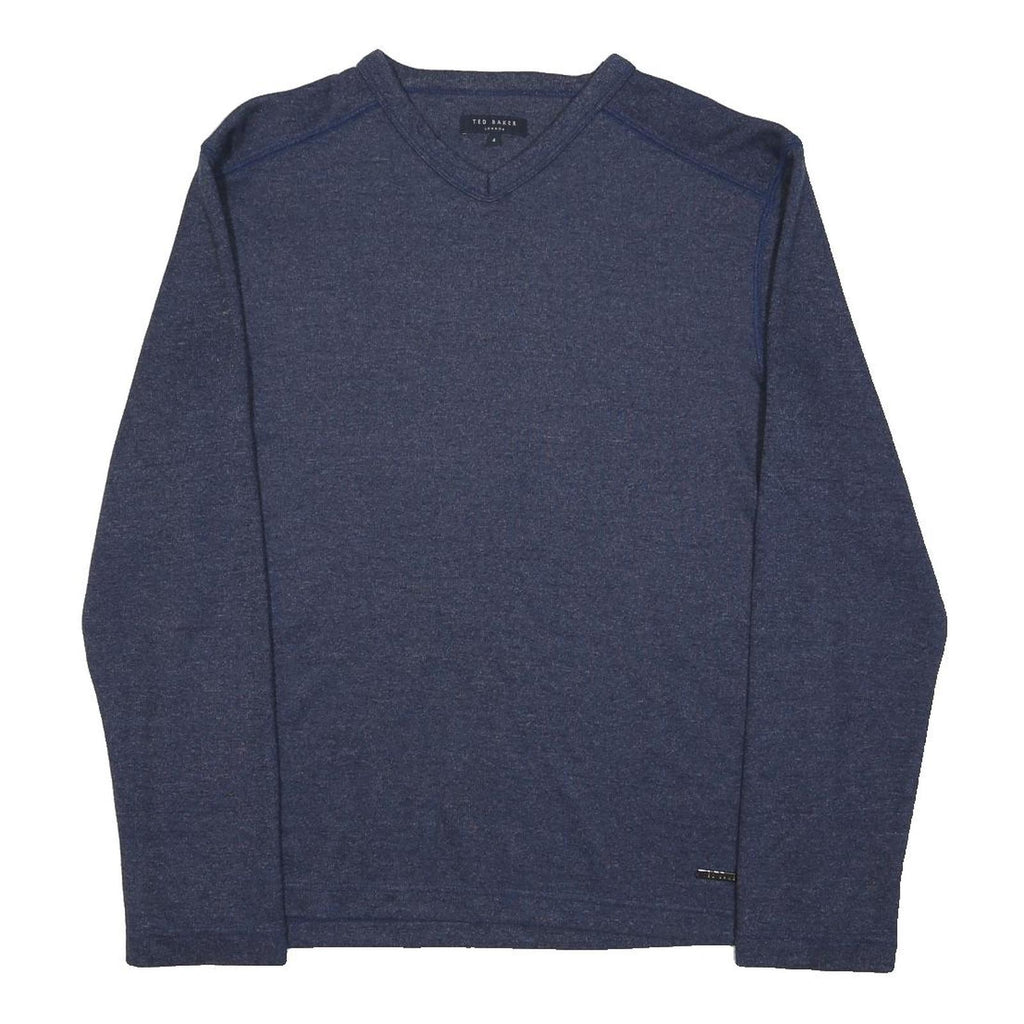 TED BAKER Mens Blue Plain V-Neck Basic Knit Jumper M Cotton Blend Comfort Style
