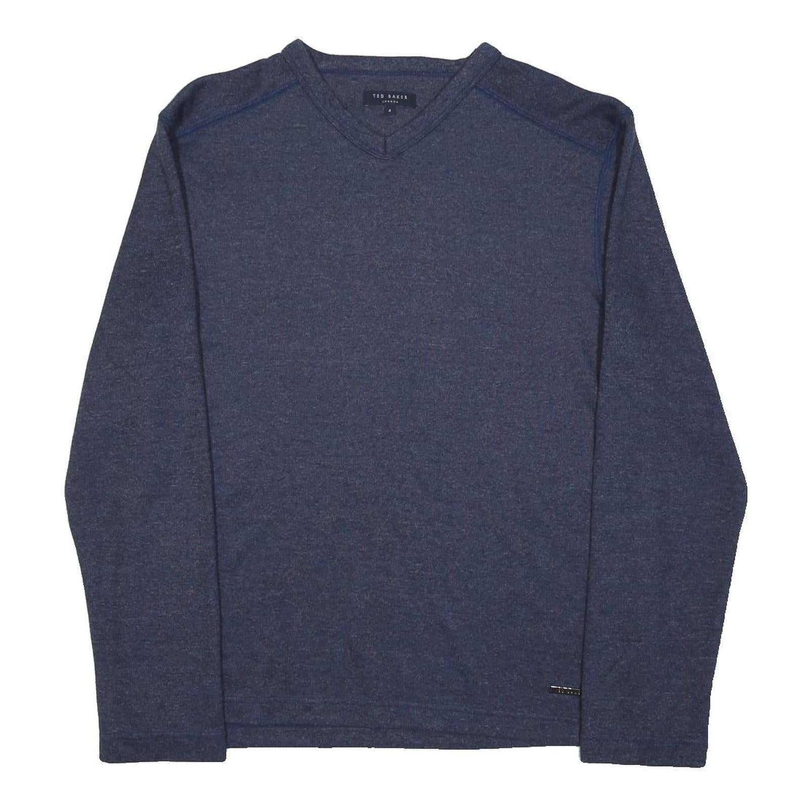 TED BAKER Mens Blue Plain V-Neck Basic Knit Jumper M Cotton Blend Comfort Style