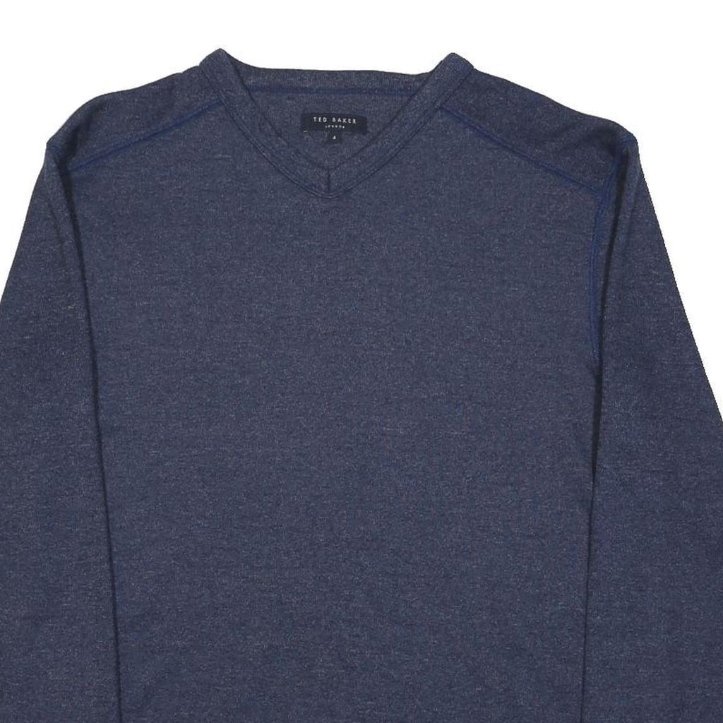 TED BAKER Mens Blue Plain V-Neck Basic Knit Jumper M Cotton Blend Comfort Style