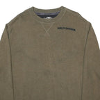 HARLEY DAVIDSON Mens Khaki Plain Knit Crew Neck Jumper L Motorcycle Logo