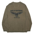 HARLEY DAVIDSON Mens Khaki Plain Knit Crew Neck Jumper L Motorcycle Logo