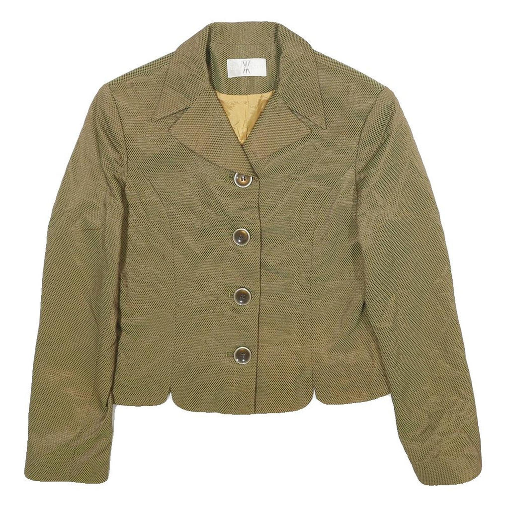 YIKAI DRESS CO Womens Beige Silk Button Jacket S Woven Tailored