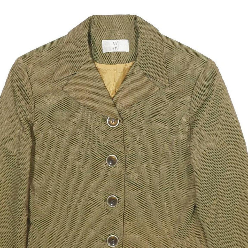 YIKAI DRESS CO Womens Beige Silk Button Jacket S Woven Tailored