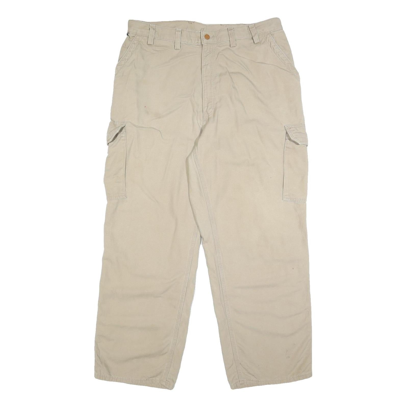 CARHARTT Mens Beige Cotton Blend Relaxed Cargo Trousers W37 L31 Workwear
