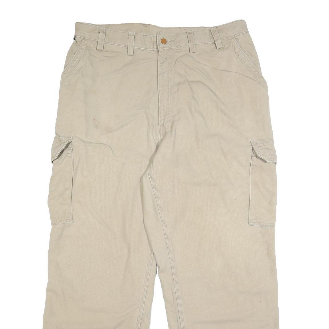 CARHARTT Mens Beige Cotton Blend Relaxed Cargo Trousers W37 L31 Workwear