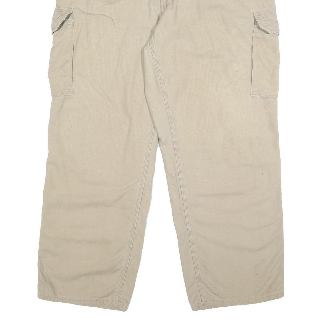 CARHARTT Mens Beige Cotton Blend Relaxed Cargo Trousers W37 L31 Workwear