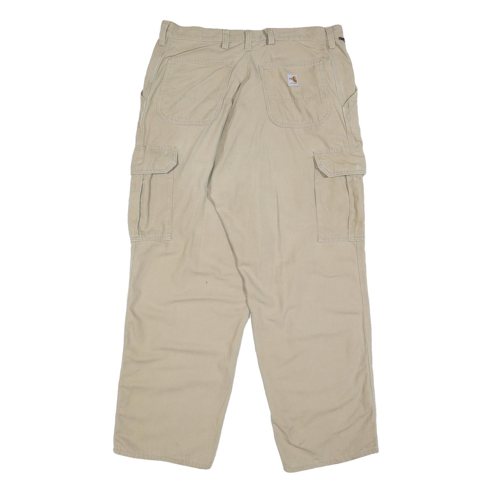 CARHARTT Mens Beige Cotton Blend Relaxed Cargo Trousers W37 L31 Workwear