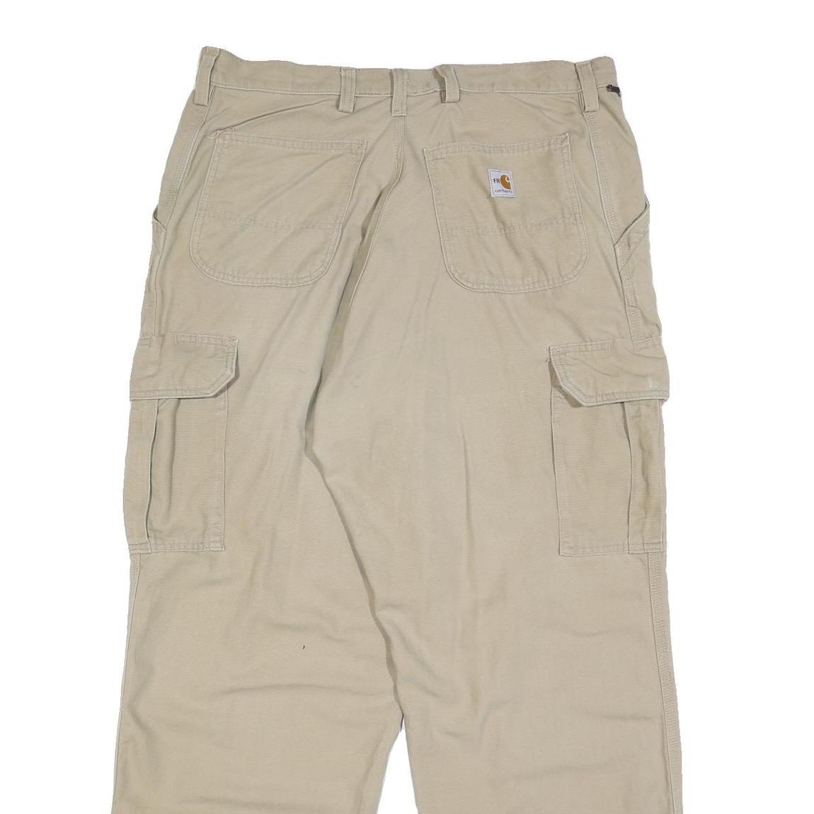 CARHARTT Mens Beige Cotton Blend Relaxed Cargo Trousers W37 L31 Workwear