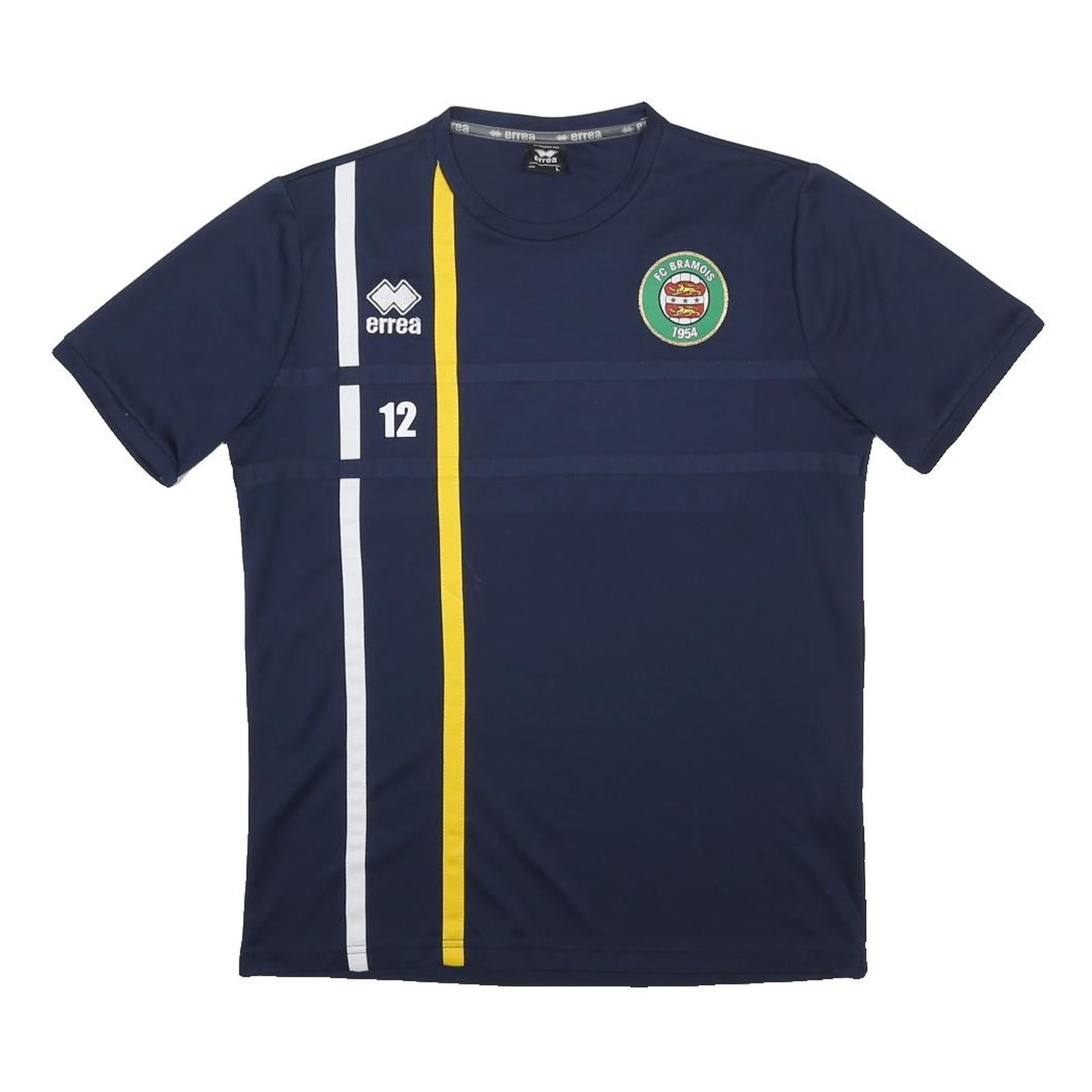 ERREA FC Bramois Mens Navy Blue & Yellow Football T-Shirt L Short Sleeve