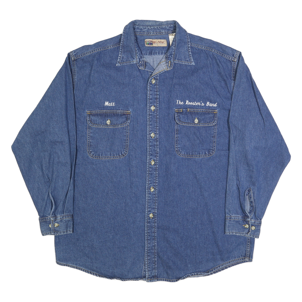BIG MAC Mens Blue Denim Shirt XL Cotton Blend Button Front Workwear Casual