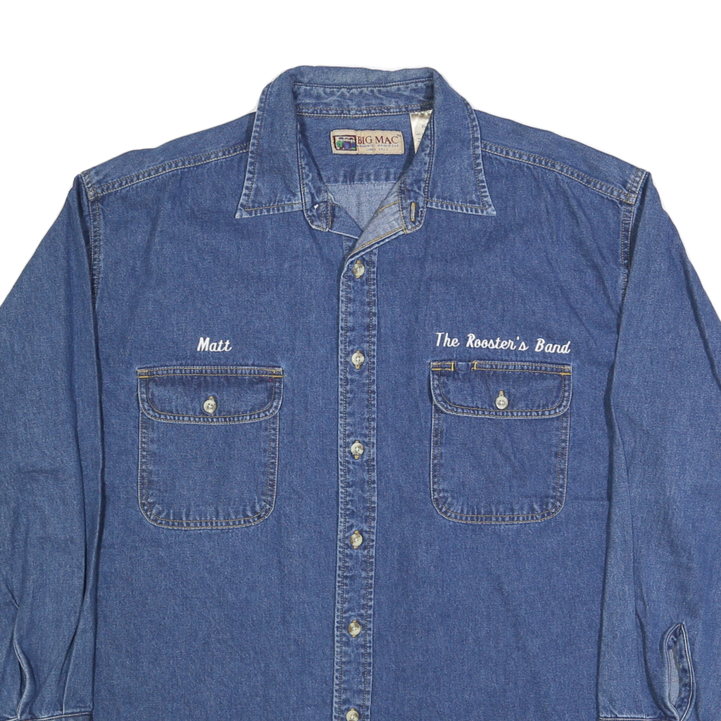 BIG MAC Mens Blue Denim Shirt XL Cotton Blend Button Front Workwear Casual