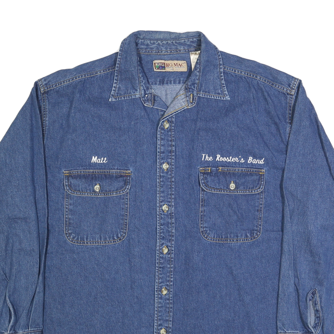 BIG MAC Mens Blue Denim Shirt XL Cotton Blend Button Front Workwear Casual