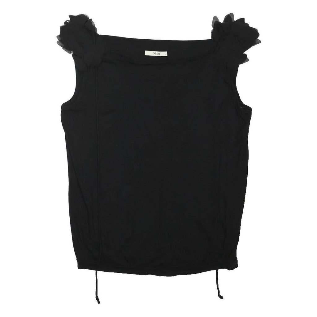 OASIS Womens Black Sleeveless Scoop Neck Top M Ruffle Detail Adjustable Hem