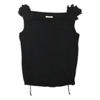 OASIS Womens Black Sleeveless Scoop Neck Top M Ruffle Detail Adjustable Hem
