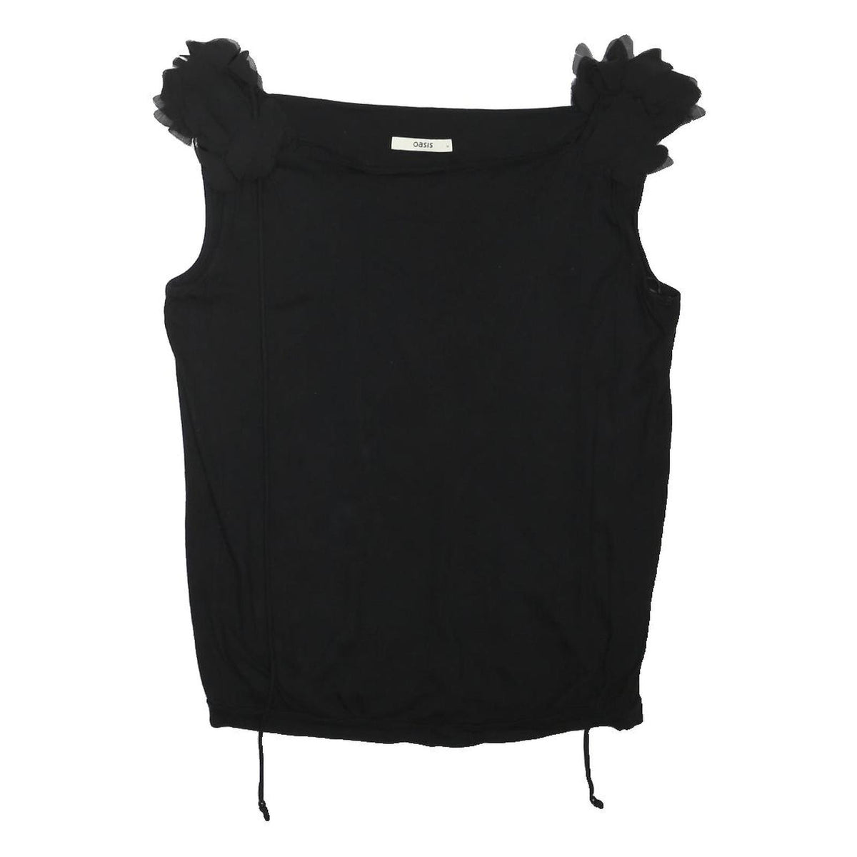 OASIS Womens Black Sleeveless Scoop Neck Top M Ruffle Detail Adjustable Hem