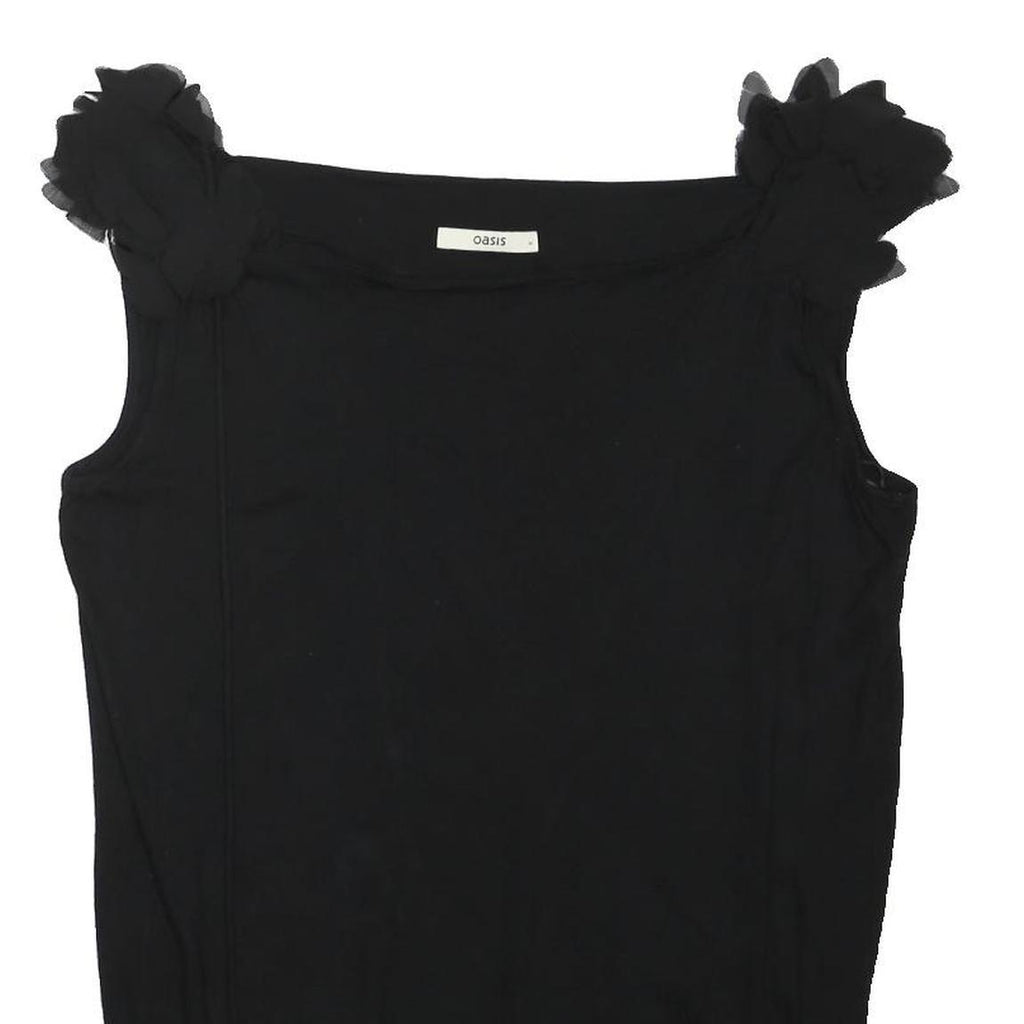 OASIS Womens Black Sleeveless Scoop Neck Top M Ruffle Detail Adjustable Hem