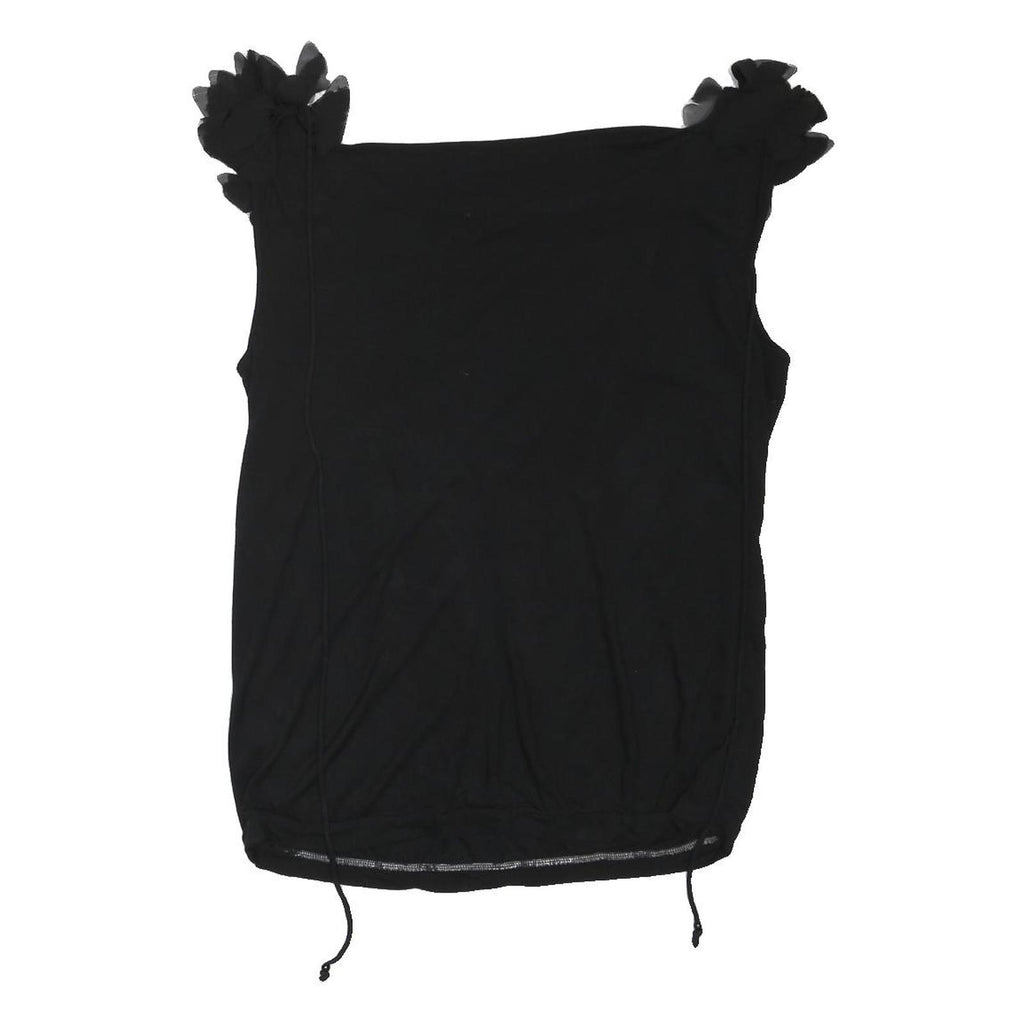 OASIS Womens Black Sleeveless Scoop Neck Top M Ruffle Detail Adjustable Hem