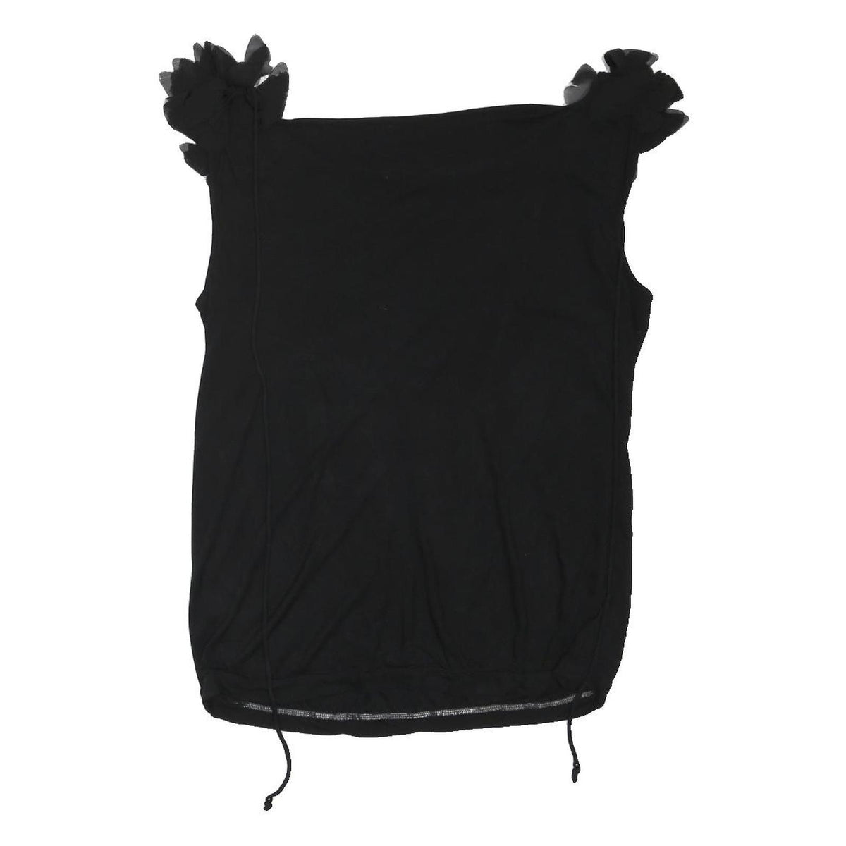 OASIS Womens Black Sleeveless Scoop Neck Top M Ruffle Detail Adjustable Hem