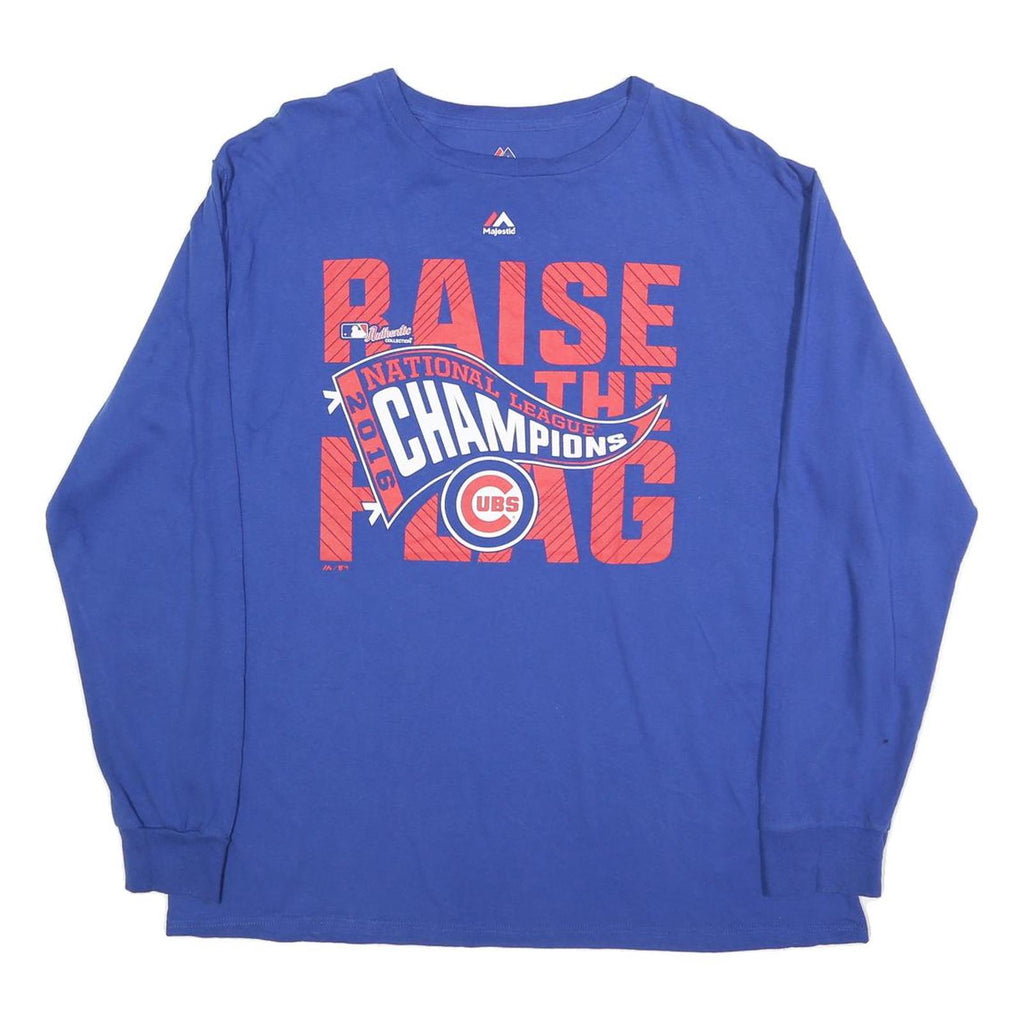 MAJESTIC Mens Blue Cubs Raise The Flag Long Sleeve Crew Neck T-Shirt XL Cotton