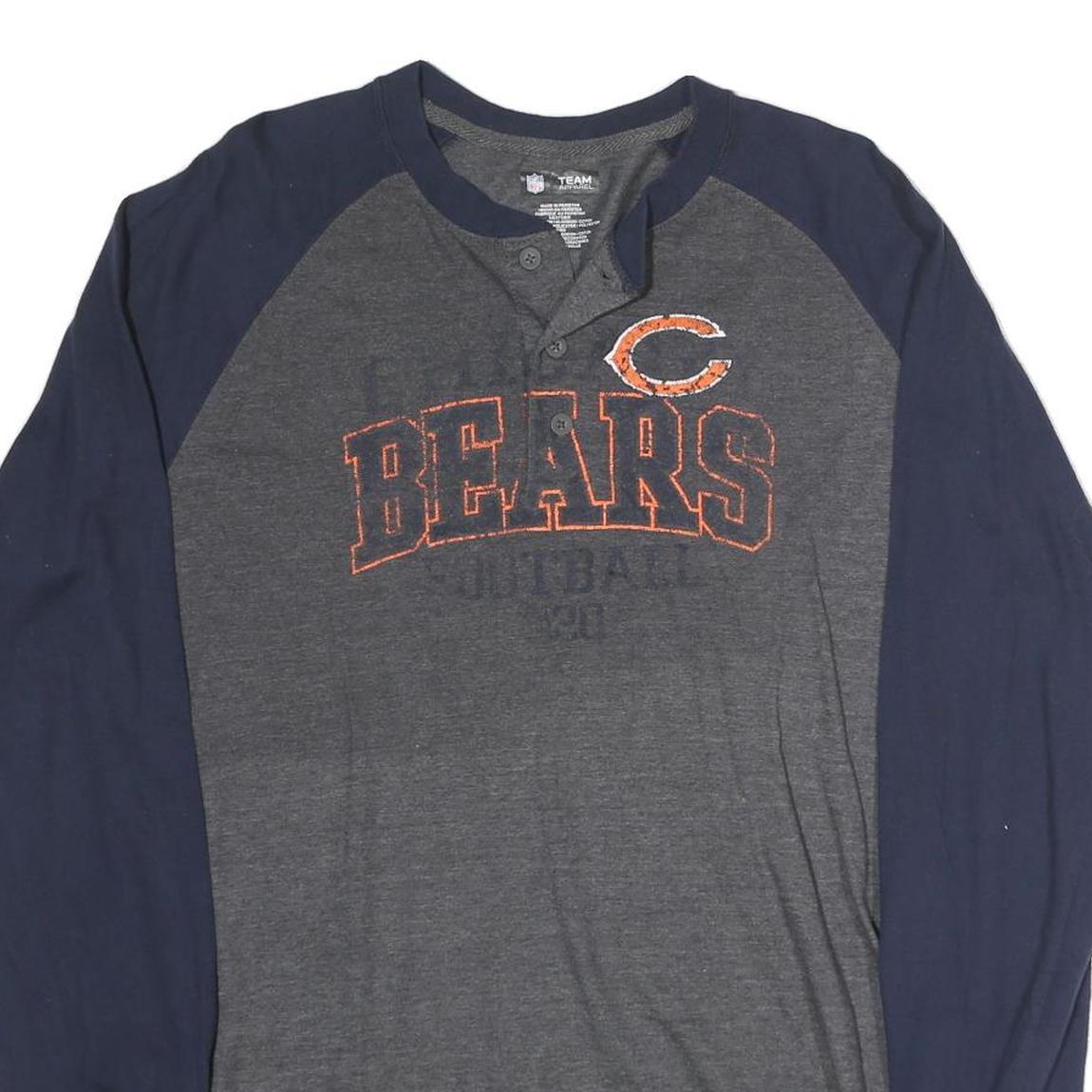 NFL Mens Grey & Blue Chicago Bears Long Sleeve Henley Shirt L Cotton