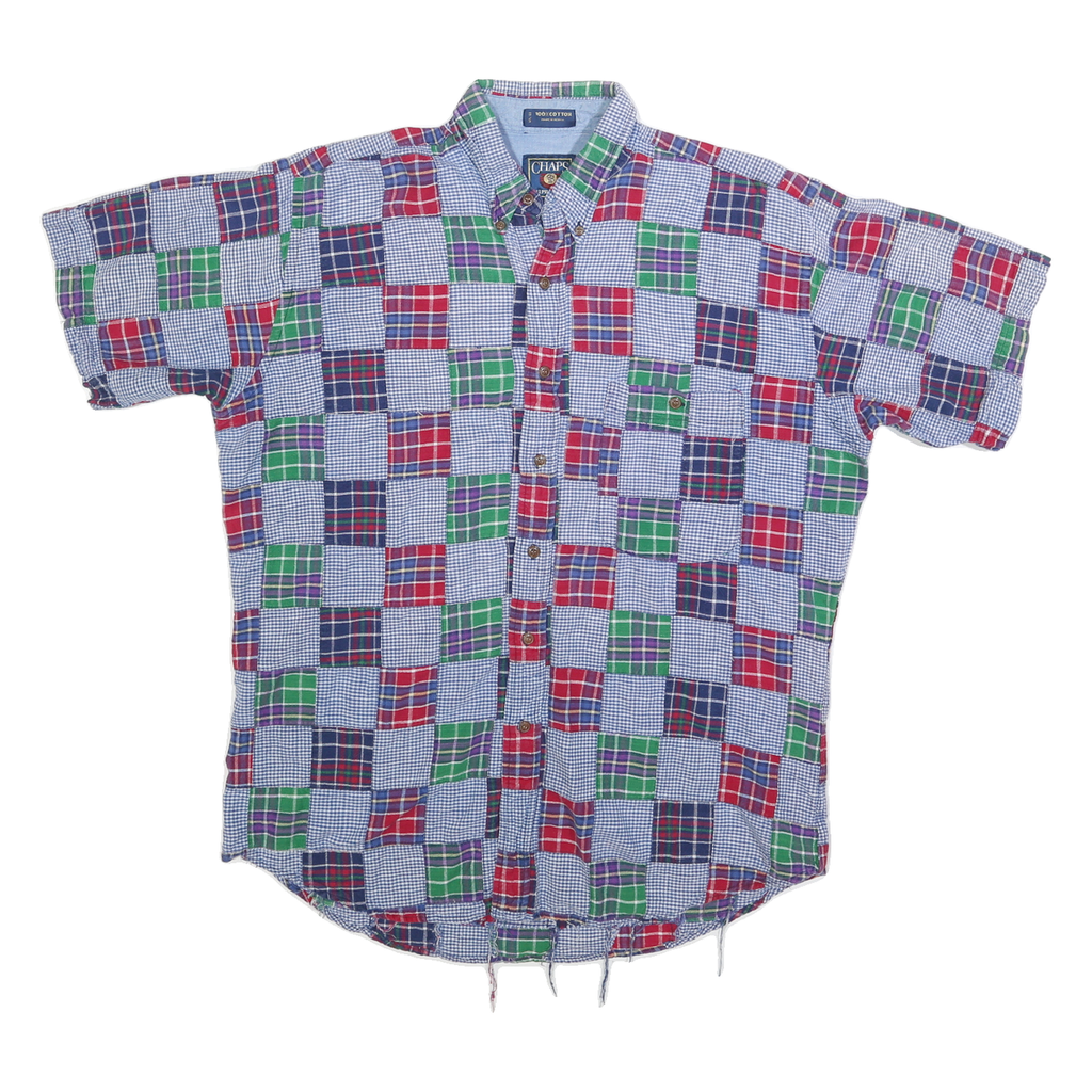 CHAPS RALPH LAUREN Mens Blue Red Green Check Shirt L Casual Cotton Short Sleeve