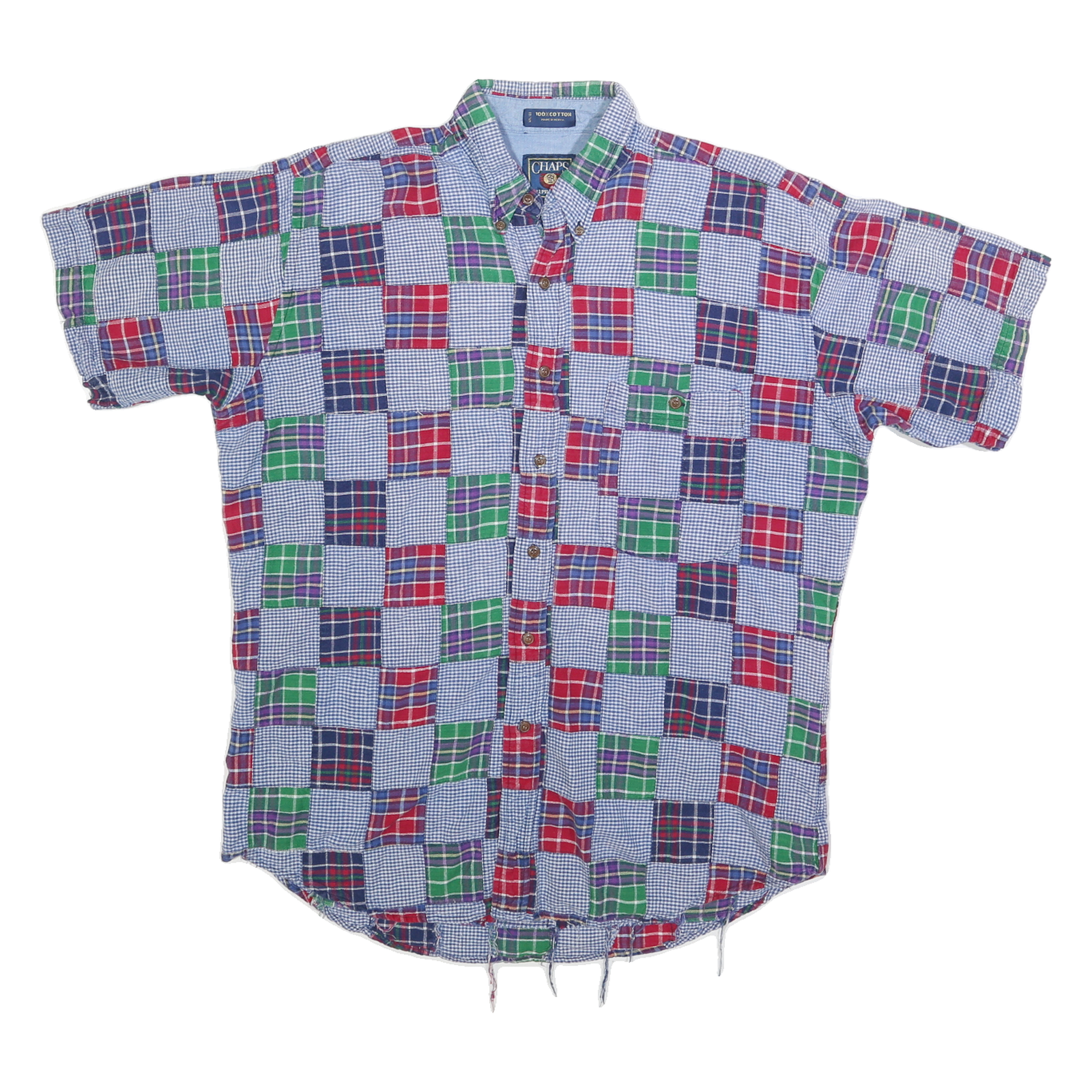 CHAPS RALPH LAUREN Mens Blue Red Green Check Shirt L Casual Cotton Short Sleeve