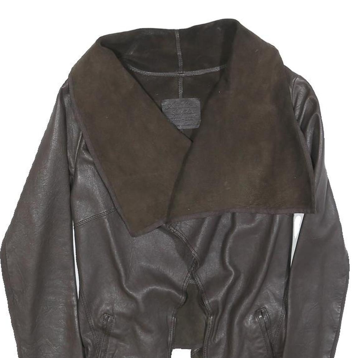 ALL SAINTS Womens Brown Leather Leather Jacket UK 6 Plain Classic Slim Fit