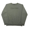 CALVIN KLEIN Mens Green Sweatshirt Crew Neck L Logo Embroidered Cotton Blend