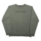 CALVIN KLEIN Mens Green Sweatshirt Crew Neck L Logo Embroidered Cotton Blend