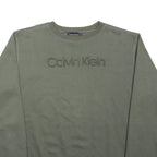 CALVIN KLEIN Mens Green Sweatshirt Crew Neck L Logo Embroidered Cotton Blend