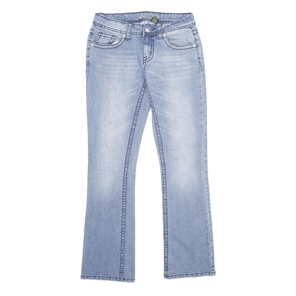 MASSINI Womens Jeans Blue Regular Bootcut Denim Light W28 L32 Stylish Embroidery