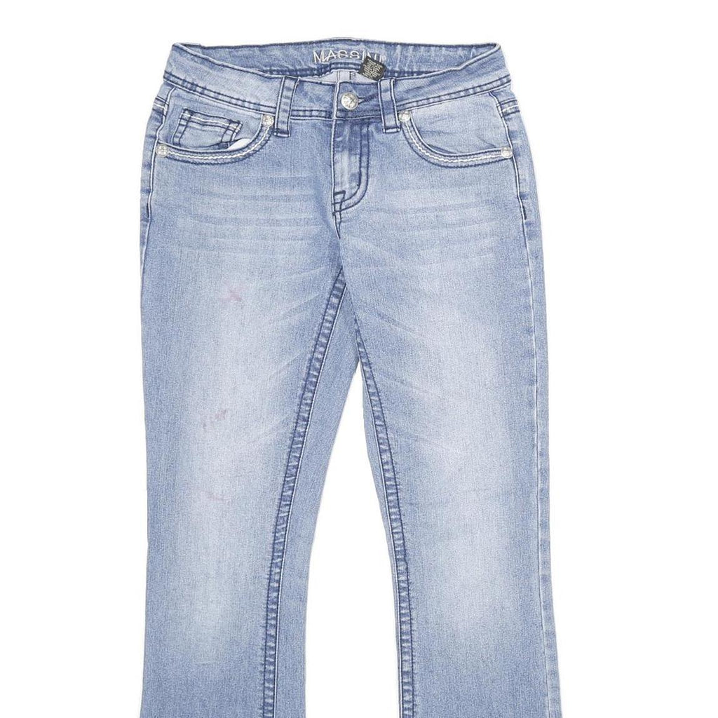 MASSINI Womens Jeans Blue Regular Bootcut Denim Light W28 L32 Stylish Embroidery