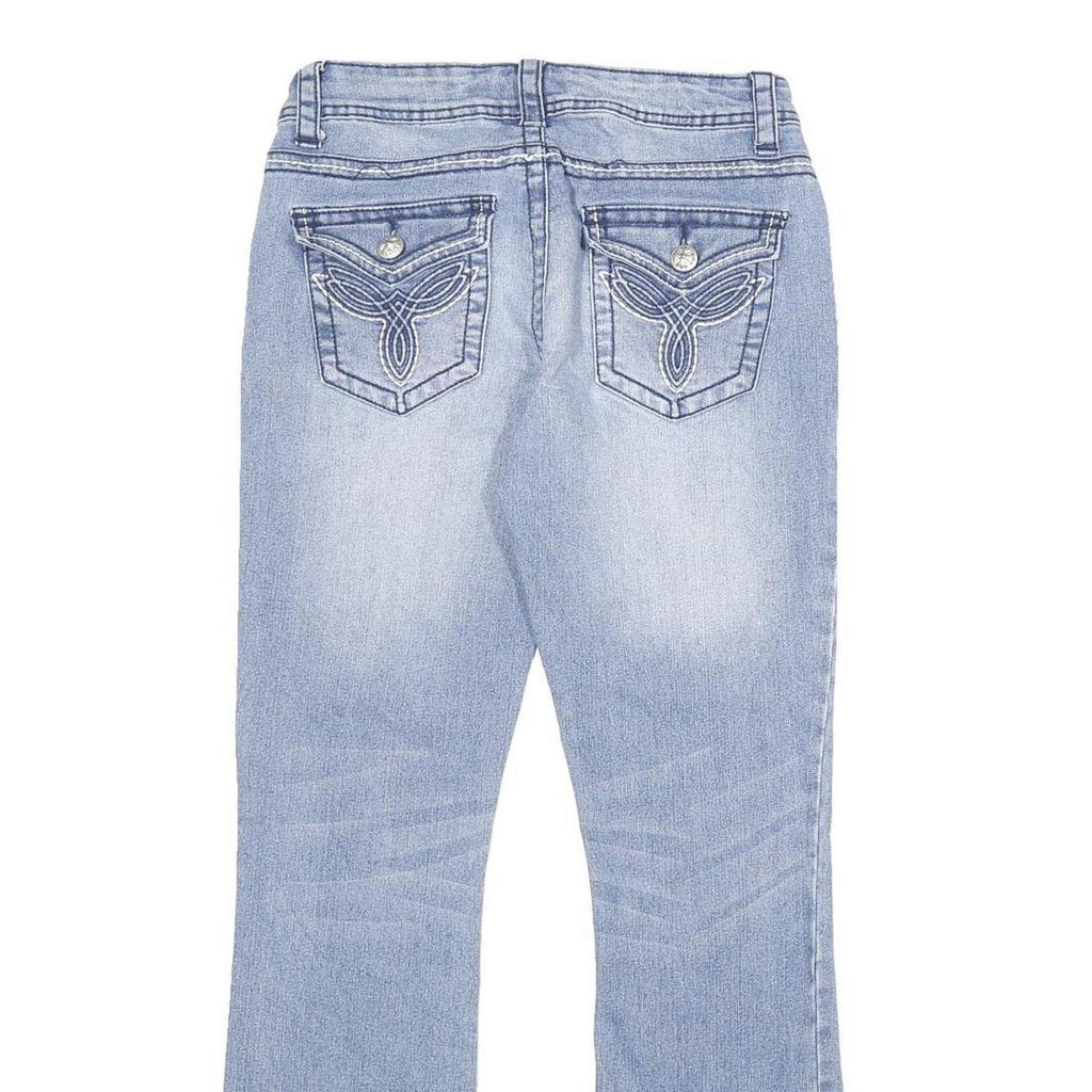 MASSINI Womens Jeans Blue Regular Bootcut Denim Light W28 L32 Stylish Embroidery