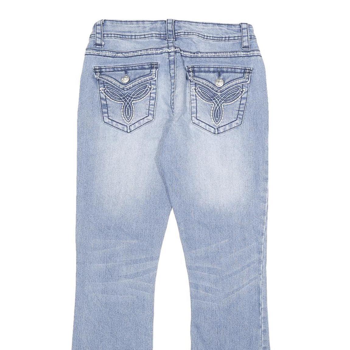 MASSINI Womens Jeans Blue Regular Bootcut Denim Light W28 L32 Stylish Embroidery