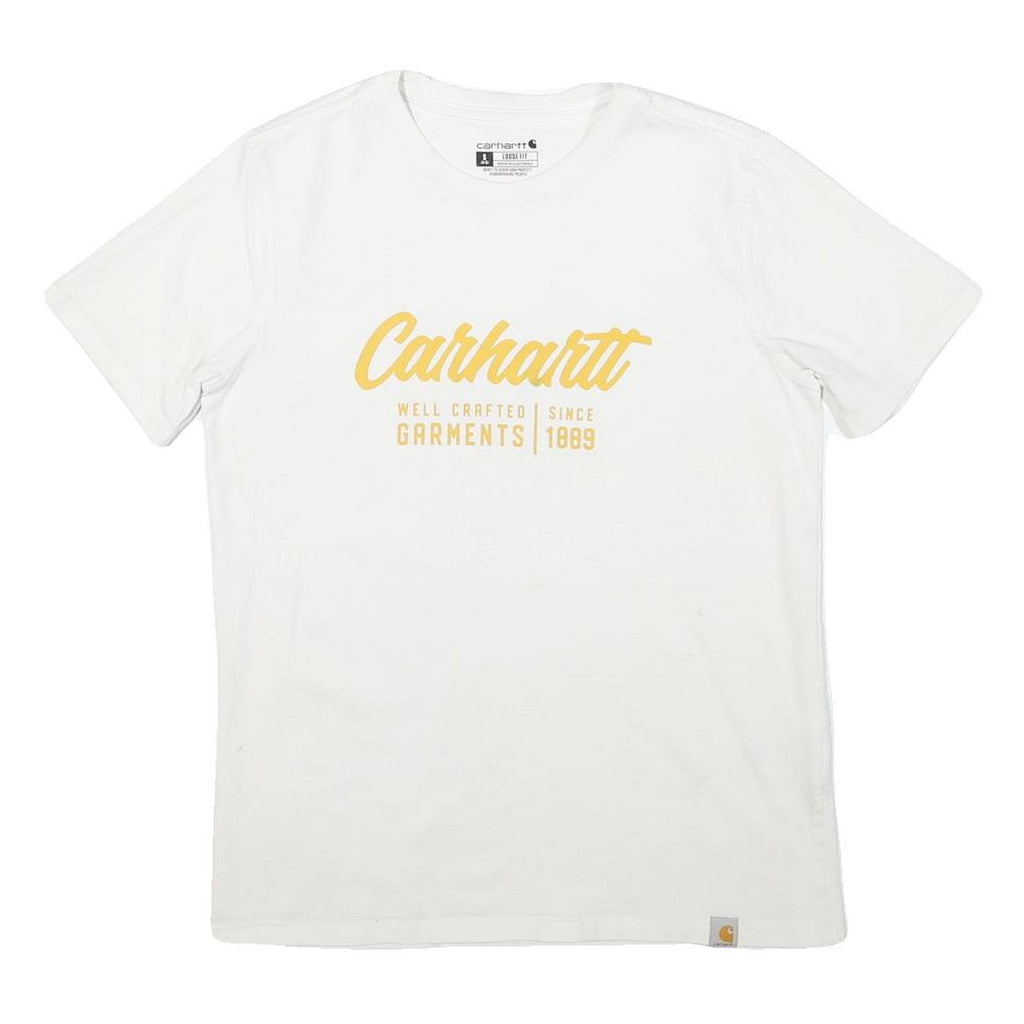 CARHARTT Womens White Graphic T-Shirt S Short Sleeve Crew Neck Logo Print
