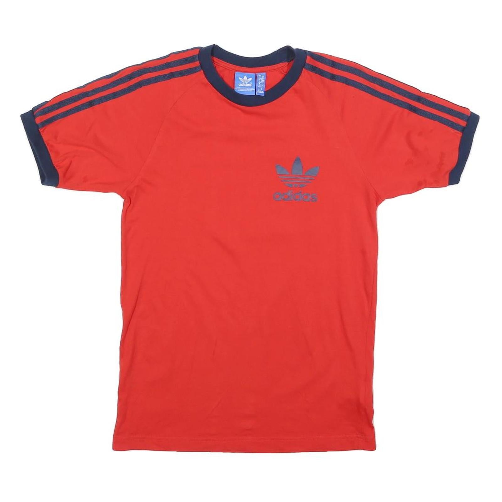 ADIDAS Mens Red & Navy Blue Graphic T-Shirt S Short Sleeve Crew Neck