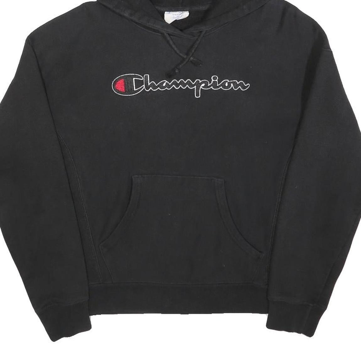 CHAMPION REVERSE WEAVE Mens Black Hoodie S Embroidered Logo Pullover cotton