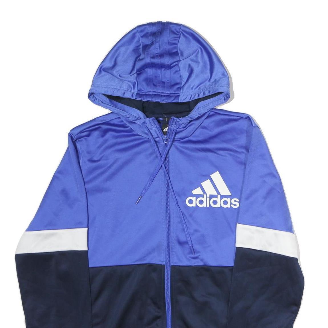 ADIDAS Mens Blue & Navy Zip Hoodie M Polyester Athletic Sportswear