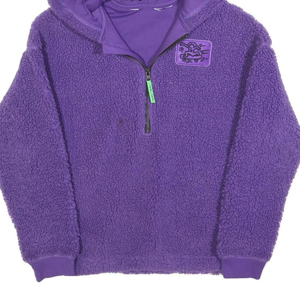 KEITH HARING Womens Purple ¼ Zip Hooded Fleece Hoodie S Artistic Graphic
