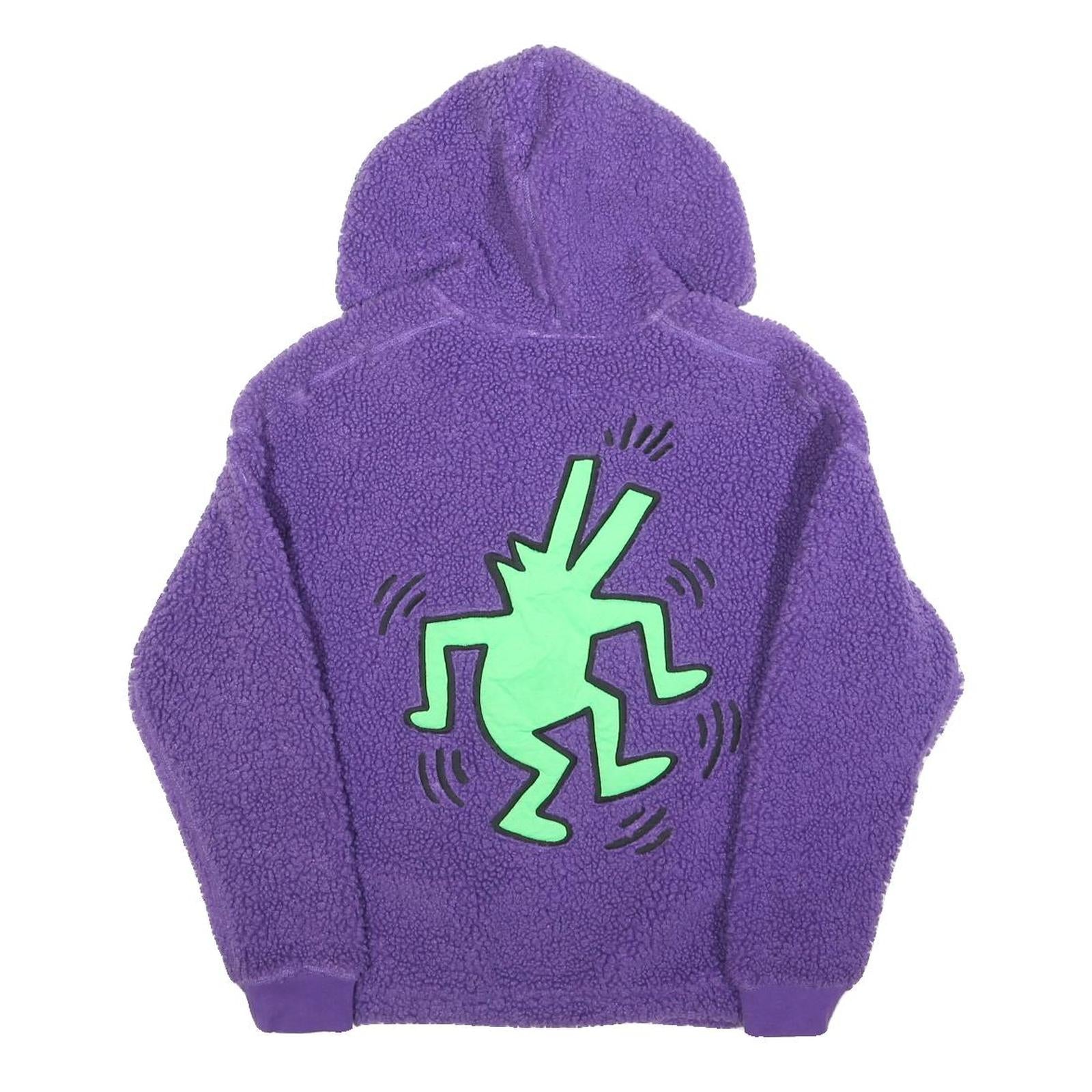 KEITH HARING Womens Purple ¼ Zip Hooded Fleece Hoodie S Artistic Graphic