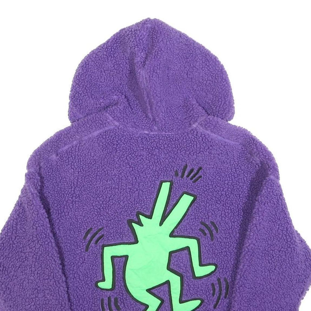 KEITH HARING Womens Purple ¼ Zip Hooded Fleece Hoodie S Artistic Graphic