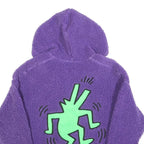 KEITH HARING Womens Purple ¼ Zip Hooded Fleece Hoodie S Artistic Graphic